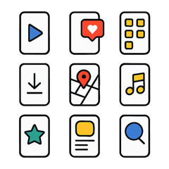 Aufkleber - Colorful App Icons Set Representing Play, Notification, Menu, and Other Functions