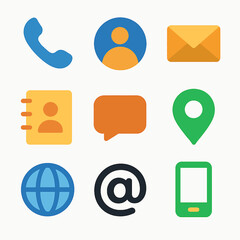 Poster - Colorful communication icons set featuring phone, email, location and social media symbols
