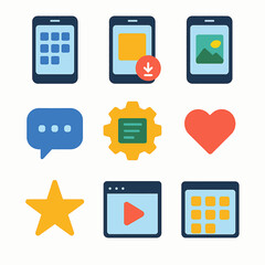 Aufkleber - Colorful Mobile App Icons Set Representing Diverse Functions and Features