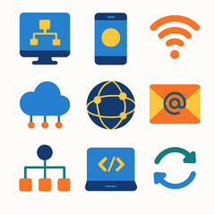 Fototapete - Colorful technology icons representing network communication and connectivity services