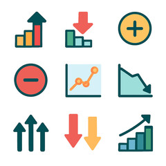 Poster - Colorful vector icons depicting growth, decline, and trends in business analysis