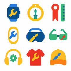 Fototapete - Colorful vector icons depicting technology tools and wearable devices concept