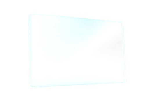 Glass plate on transparent background. Realistic screen glass, window mockup, clear glass showcase, glossy plastic glare frame, acrylic with glares and light, clear rectangular plate, Plexiglas, 3d