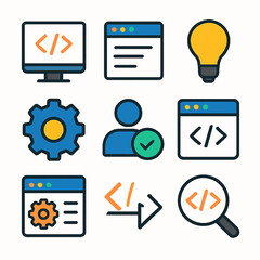Fototapete - Colorful vector icons set illustrating coding, development, and programming concepts