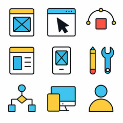 Fototapete - Colorful vector illustration featuring various design and development icons