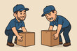 © Marie - Proper versus improper lifting technique. Man correctly lifting a heavy box to prevent back injury. Wrong posture causing back pain. Manual handling and ergonomics safety guide.