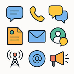 Poster - Communication methods icons set representing message, phone, document, email and network