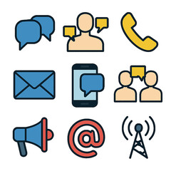 Poster - Communication methods vector icons featuring speech bubbles, phone and email symbols