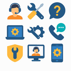 Fototapete - Customer service assistance vector icons set featuring repair tools and communication