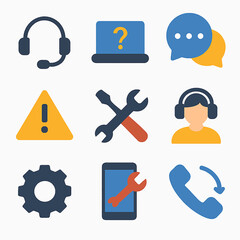 Poster - Customer service icon set features assistance, support and solutions concept