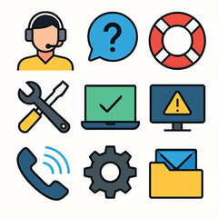 Poster - Customer support icons depict assistance, solutions, and communication channels