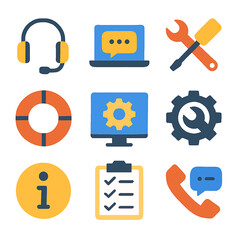 Poster - Customer support service icons providing assistance and technical solutions online