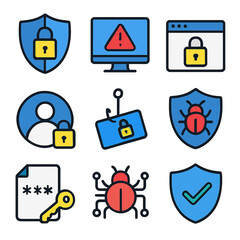 Poster - Cyber security icons showcasing data protection and network safety measures