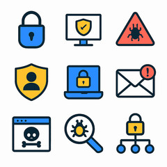 Poster - Cybersecurity icons illustrating online protection and data safety for digital security purposes