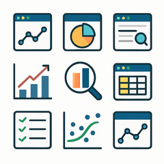 Poster - Data analytics and reporting vector icons illustrate business intelligence concepts