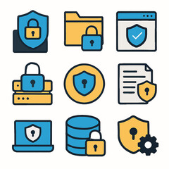 Poster - Data security icons representing computer protection and digital safety concept