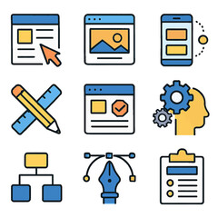 Fototapete - Design and development icons set featuring creative process and digital tools