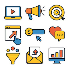 Poster - Digital marketing strategy icons representing online business promotion and analytics
