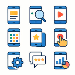 Poster - Diverse mobile application icons displaying various functions on blue smartphones