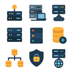 Fototapete - Diverse server and database icon set depicting networking and security solutions