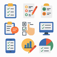 Poster - Feedback and survey icons showing data analysis and customer satisfaction results