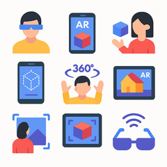 Poster - Flat vector illustration showcasing augmented reality technology and 360 degree view