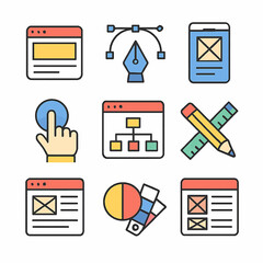 Fototapete - Graphic design elements icons set for website development and creative process
