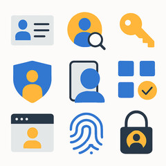 Fototapete - Identity verification icons set featuring user profiles, security, and access control elements