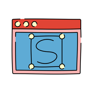 Typography UI Doodle style, browser with large S for text formatting and design layout, ideal for designers working in editorial and web typography.