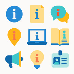 Poster - Information icons set featuring communication, document, location, and technology symbols
