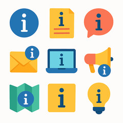 Poster - Information icons set with various symbols representing communication and data access
