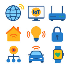 Fototapete - Internet of Things vector icons depicting connected devices and global communication