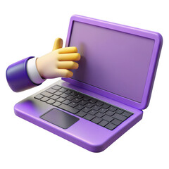 Aufkleber - 3d cartoon laptop with hand gesture isolated on transparent background