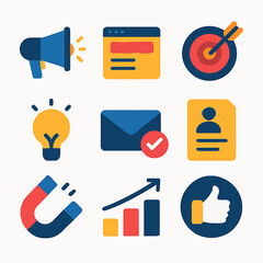 Poster - Marketing strategy symbols featuring a megaphone, target, and growth chart for business success