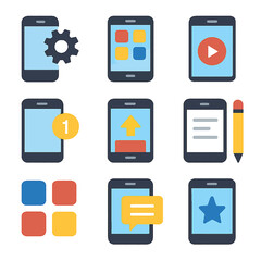 Aufkleber - Mobile phone icons set depicting settings, applications, messages, and notifications