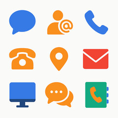 Poster - Modern communication icons set featuring message, contact, phone, and location symbols