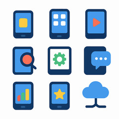Fototapete - Mobile phone vector icons showcasing diverse app functions and connectivity features