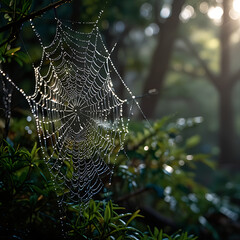 spider web with dew drops