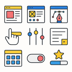 Fototapete - Modern UI elements icon set featuring website, cursor, slider, and calendar in vector format