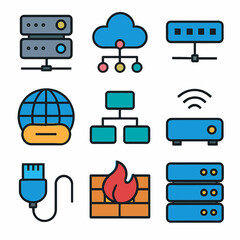 Fototapete - Network and connectivity elements icons for data transmission and security