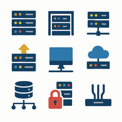 Fototapete - Network infrastructure with server racks and cloud storage for data management