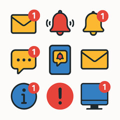 Fototapete - Notification icons set with counter showing one new alert on messages and alerts