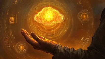 Poster - Hand holding a glowing digital cloud