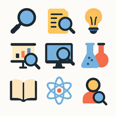 Poster - Research and Discovery vector icon set featuring scientific analysis and exploration