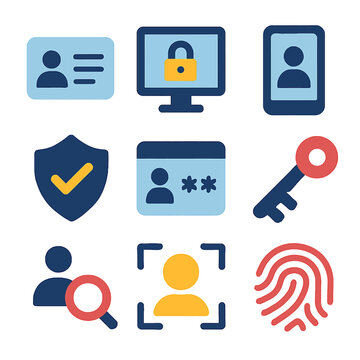Security and identity authentication with biometric access and verification icons