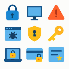 Poster - Security and protection vector icons set featuring lock, computer, shield and key