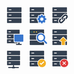 Fototapete - Server icons showing network connections, database, and data processing functions