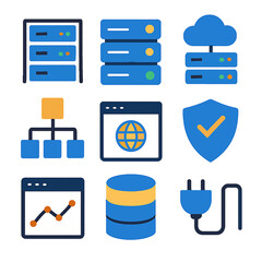 Fototapete - Server infrastructure and data management icons showing network and security elements
