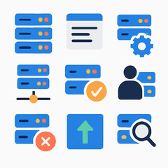 Fototapete - Server management icons set featuring connection, settings, upload, and search operations