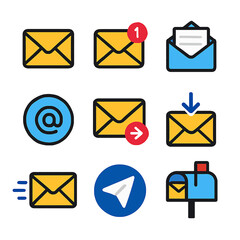 Poster - Set of email message icons depicting communication and correspondence concepts
